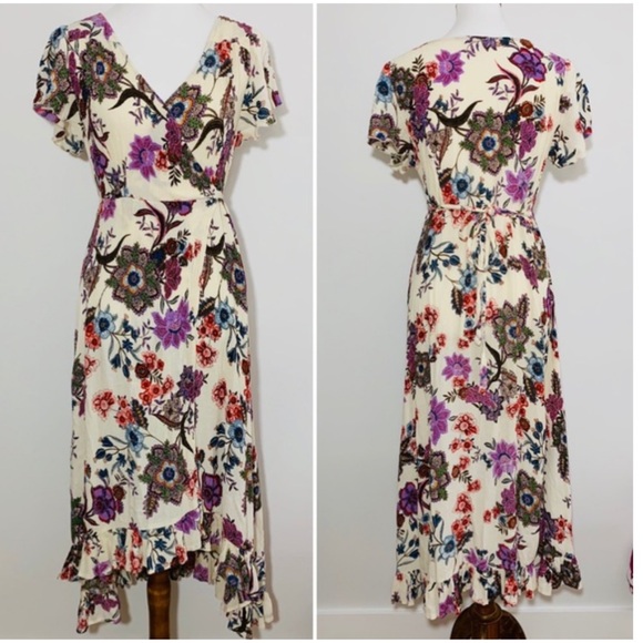 Patrons of Peace Boho Floral Front Wrap Maxi Dress S EUC - Picture 2 of 15